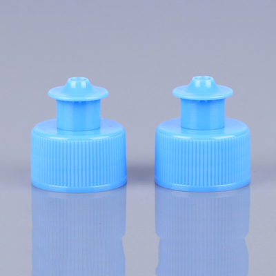 PET Kozmetik Şişe Kapakları Mavi 28mm İtmeli Çekme Kapağı Sızıntı Yok